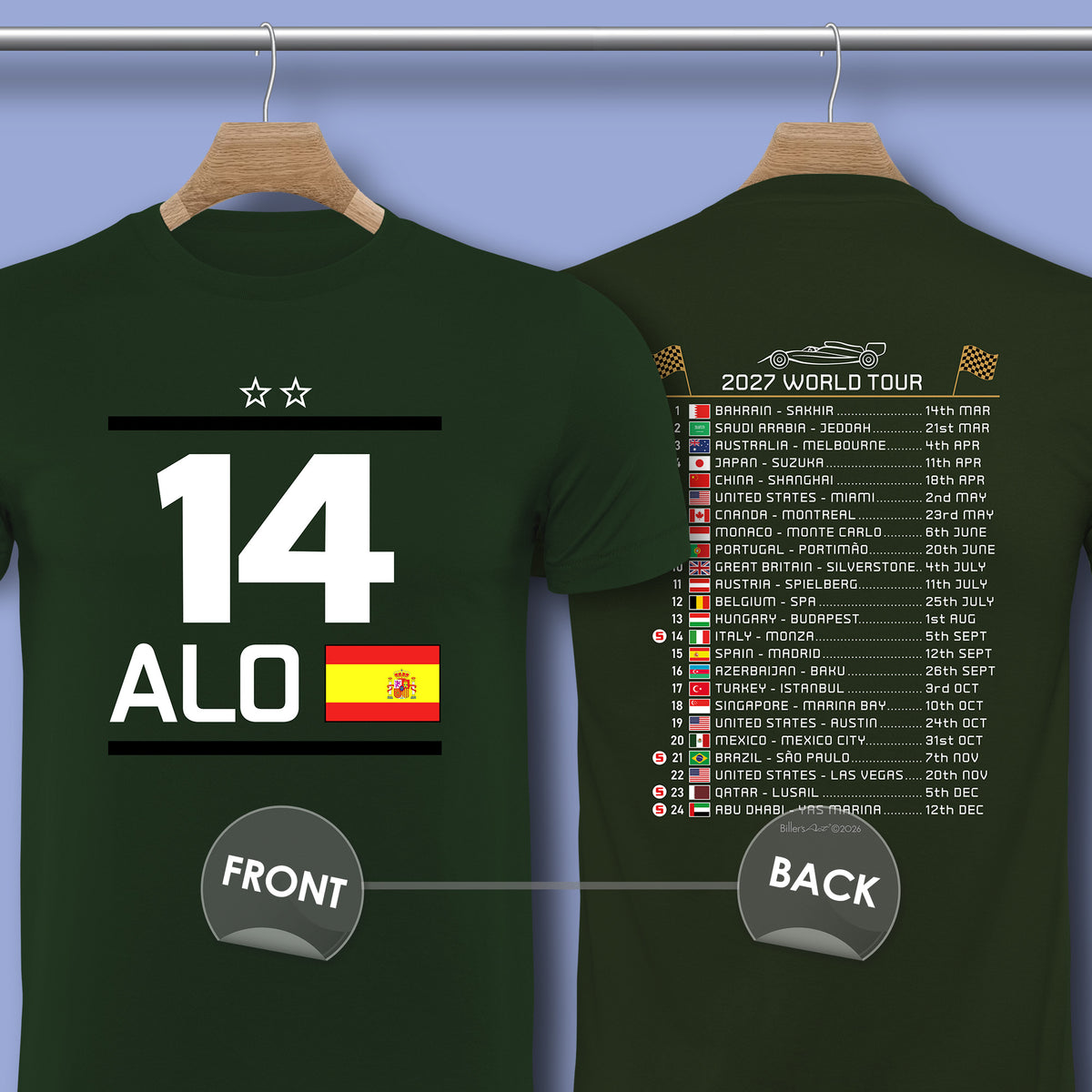 Fernando Alonso 2027 Race Calendar Formula 1 F1 T-Shirt