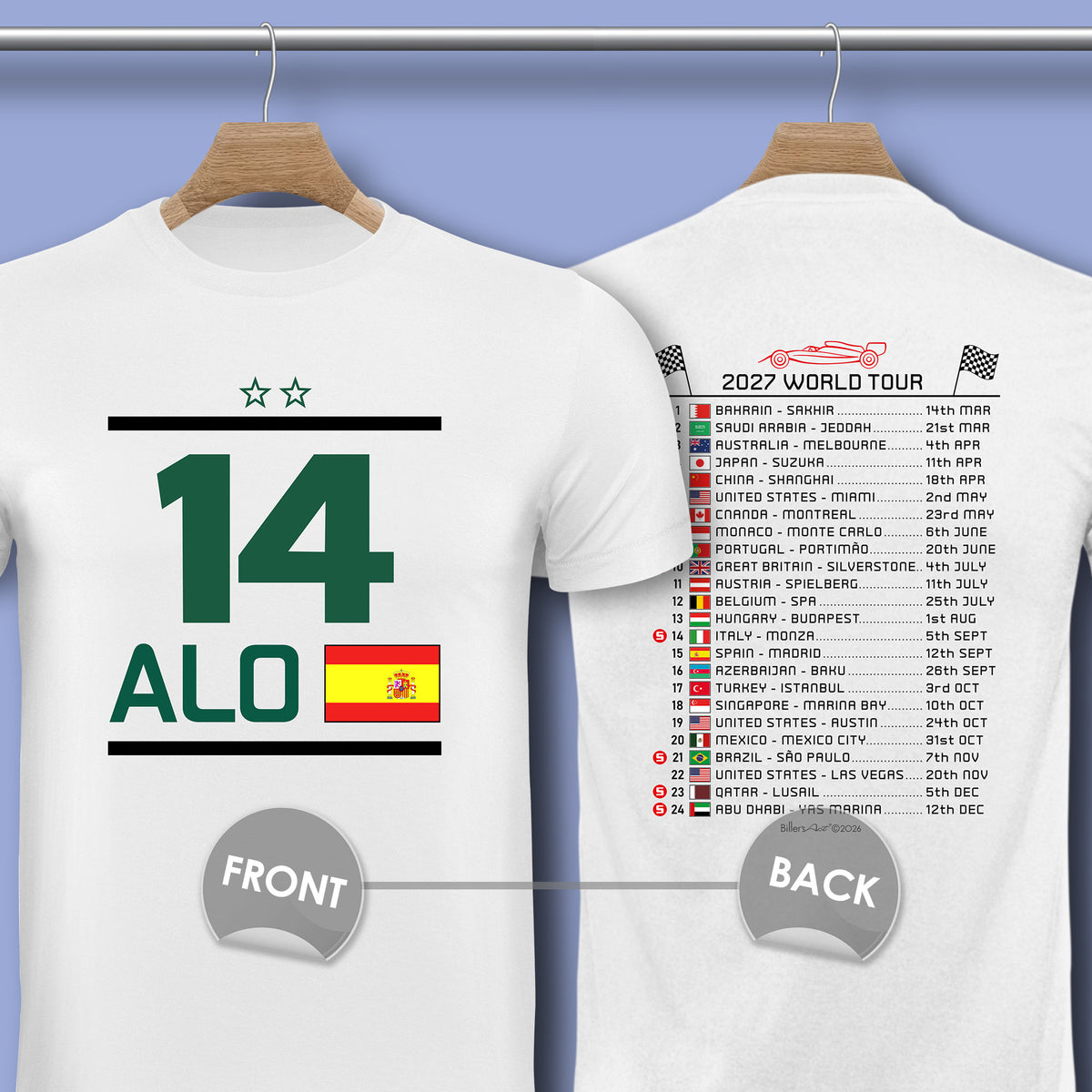 Fernando Alonso 2027 Race Calendar Formula 1 F1 T-Shirt