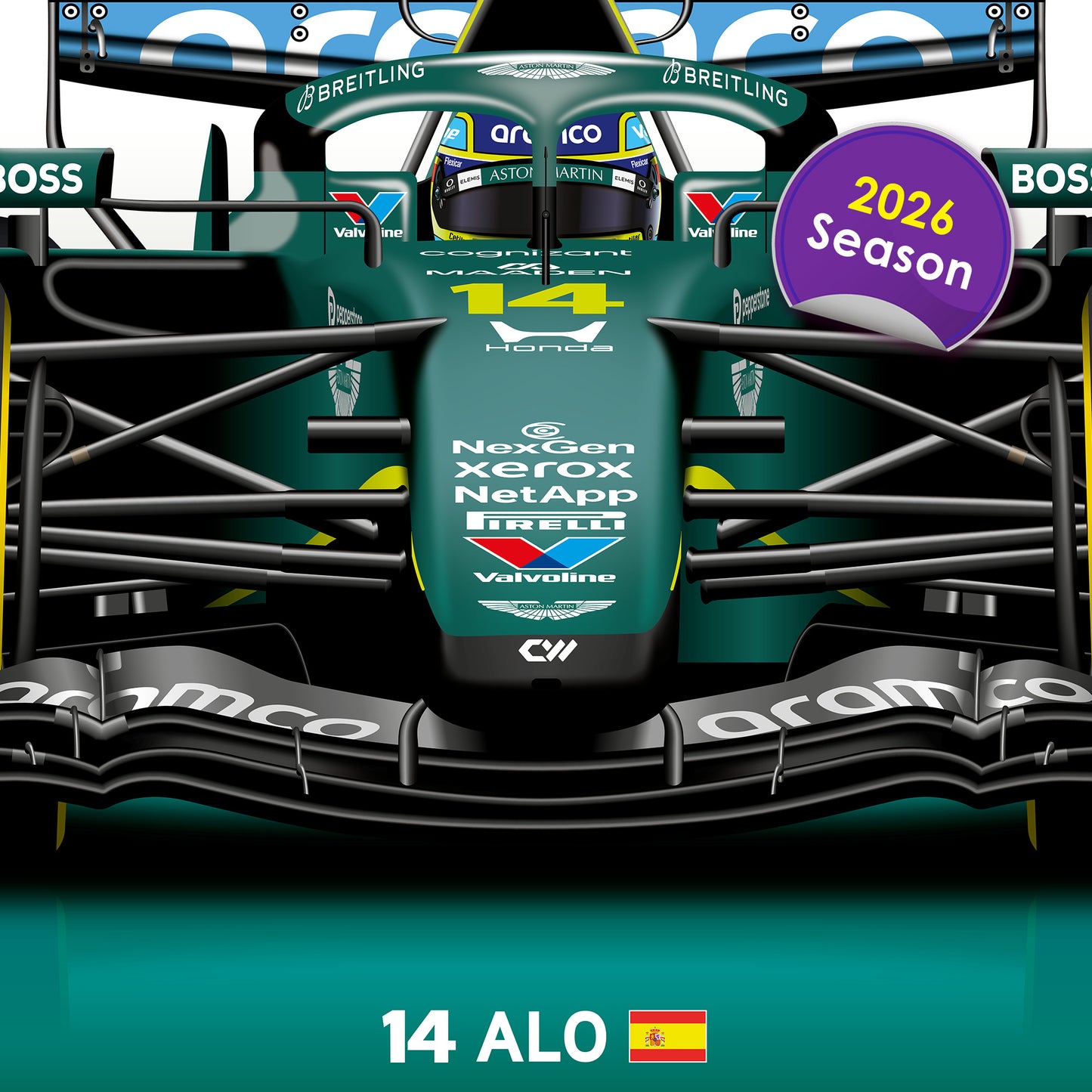 Fernando Alonso Formula 1 Aston Martin 2026 Racing Car Print
