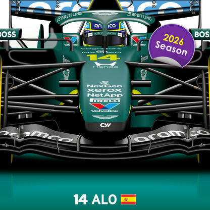 Fernando Alonso Formula 1 Aston Martin 2026 Racing Car Print