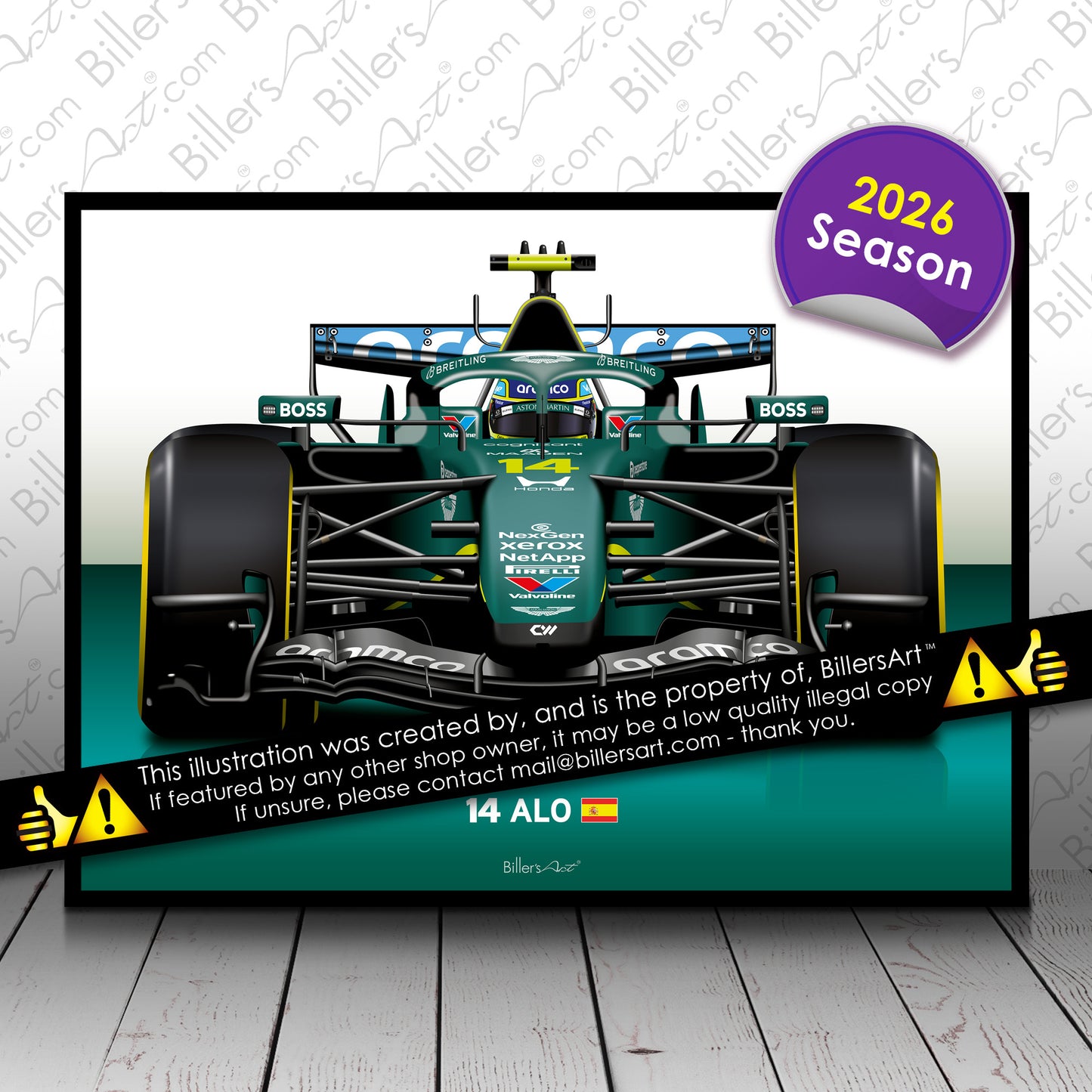 Fernando Alonso Formula 1 Aston Martin 2026 Racing Car Print