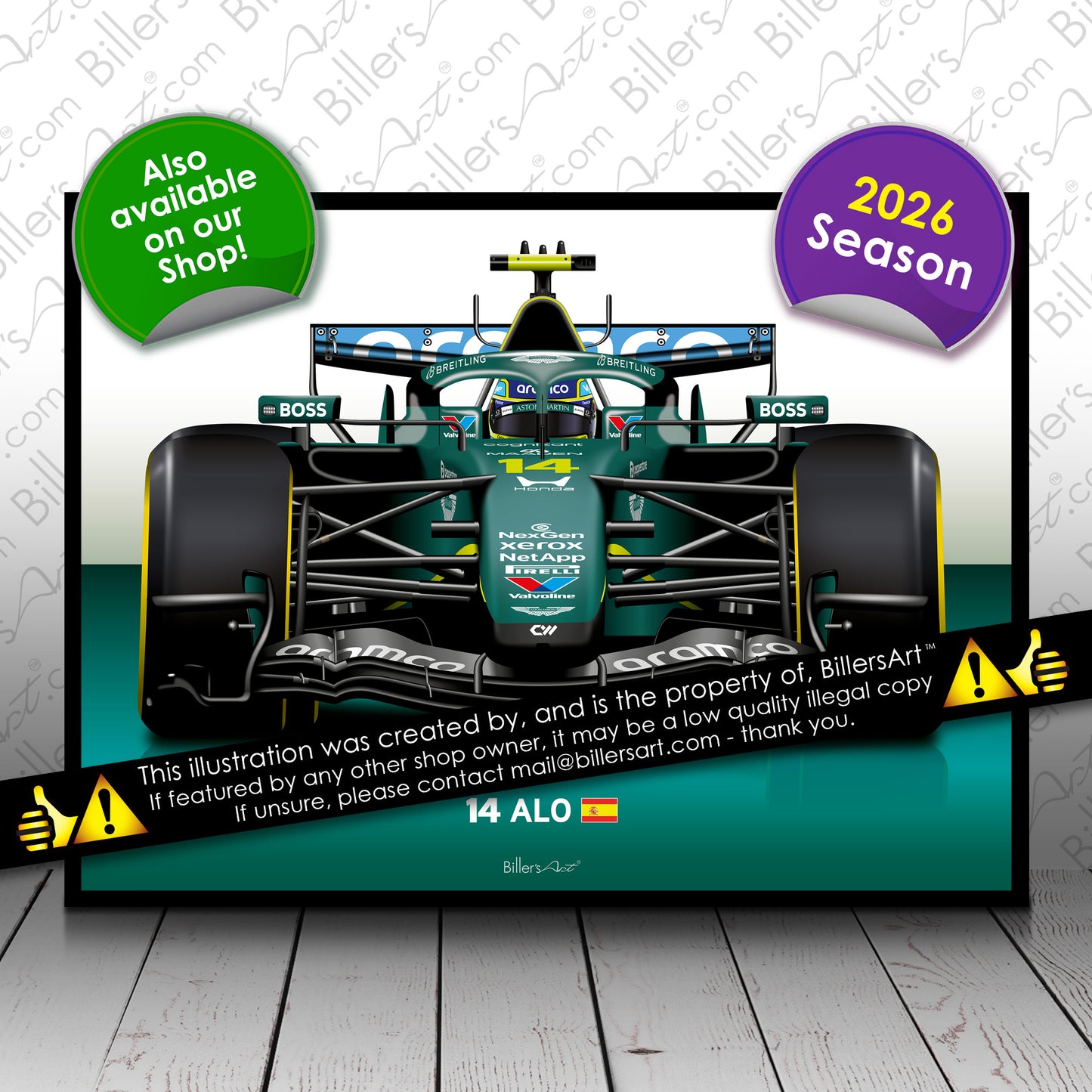 Fernando Alonso Formula 1 Racing Helmet 2026 Aston Martin Print