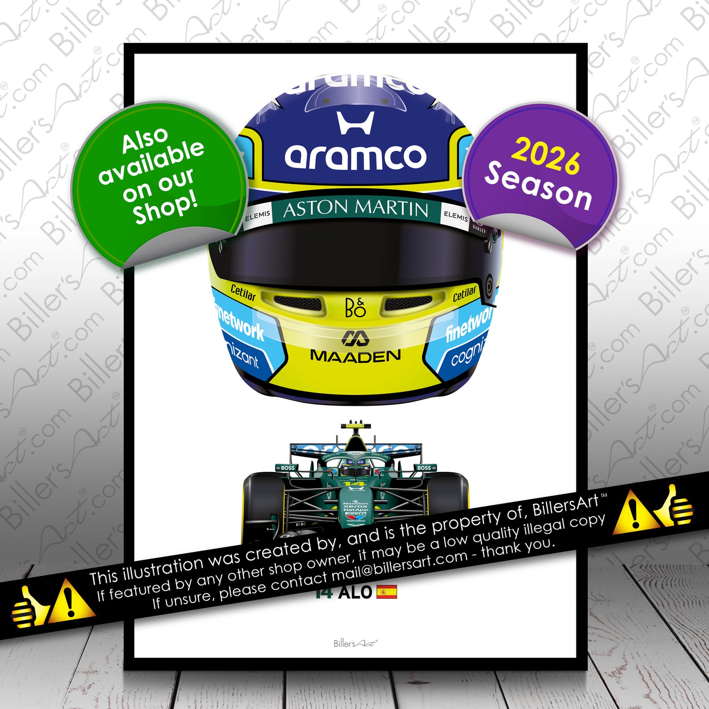Fernando Alonso Formula 1 Aston Martin 2026 Racing Car Print