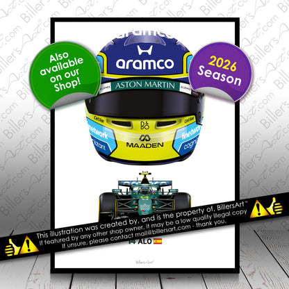 Fernando Alonso Formula 1 Aston Martin 2026 Racing Car Print