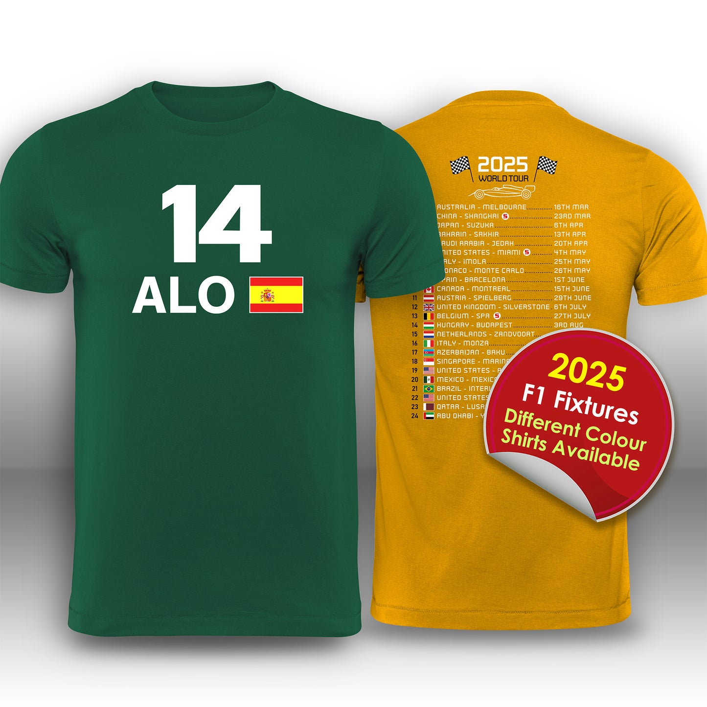 Fernando Alonso 2025 Race Calendar Formula 1 F1 T-Shirt