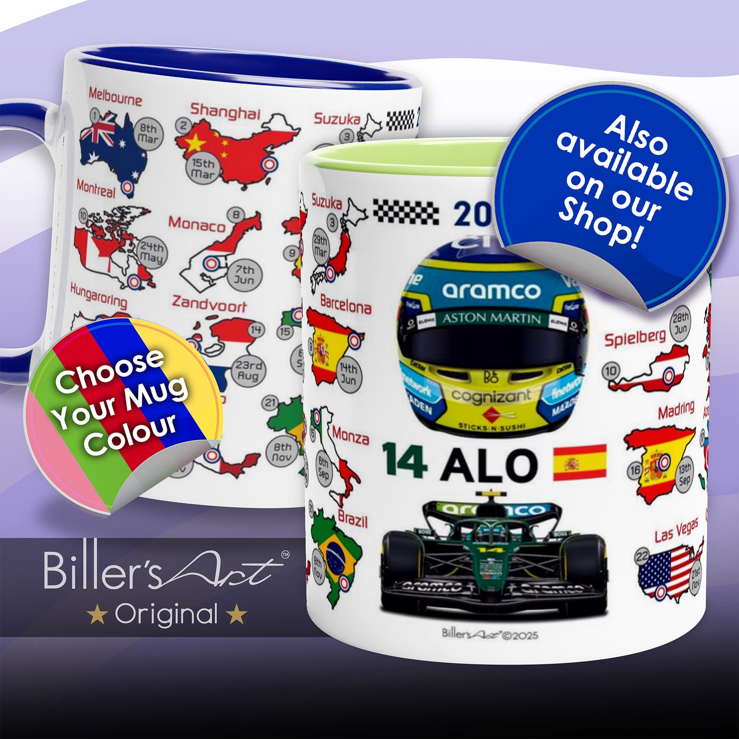Fernando Alonso Formula 1 Racing Helmet 2026 Aston Martin Print