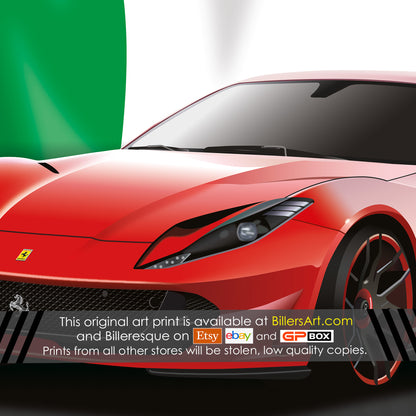 Ferrari 812 Superfast Supercar High Quality Print Illustration with the Italian Flag