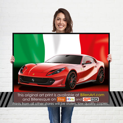 Ferrari 812 Superfast Supercar High Quality Print Illustration with the Italian Flag