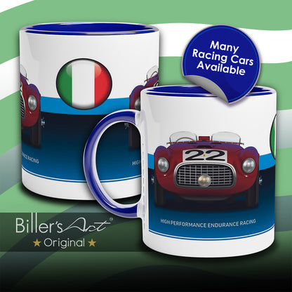 Ferrari Barchetta Mug - Endurance Racing Car Mug on a Italian Flag background