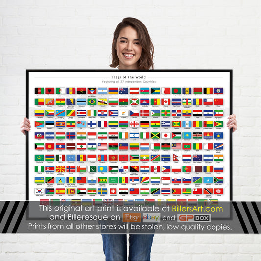 Flags of the World Wall Poster Chart and Map - Biller's Art