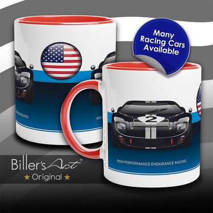 Ford GT40 Mug - Endurance Racing Car Mug on a US Flag background