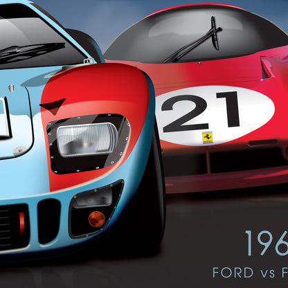 Endurance Racing 1966 Poster - Ford GT40 and Ferrari 330  - Biller's Art