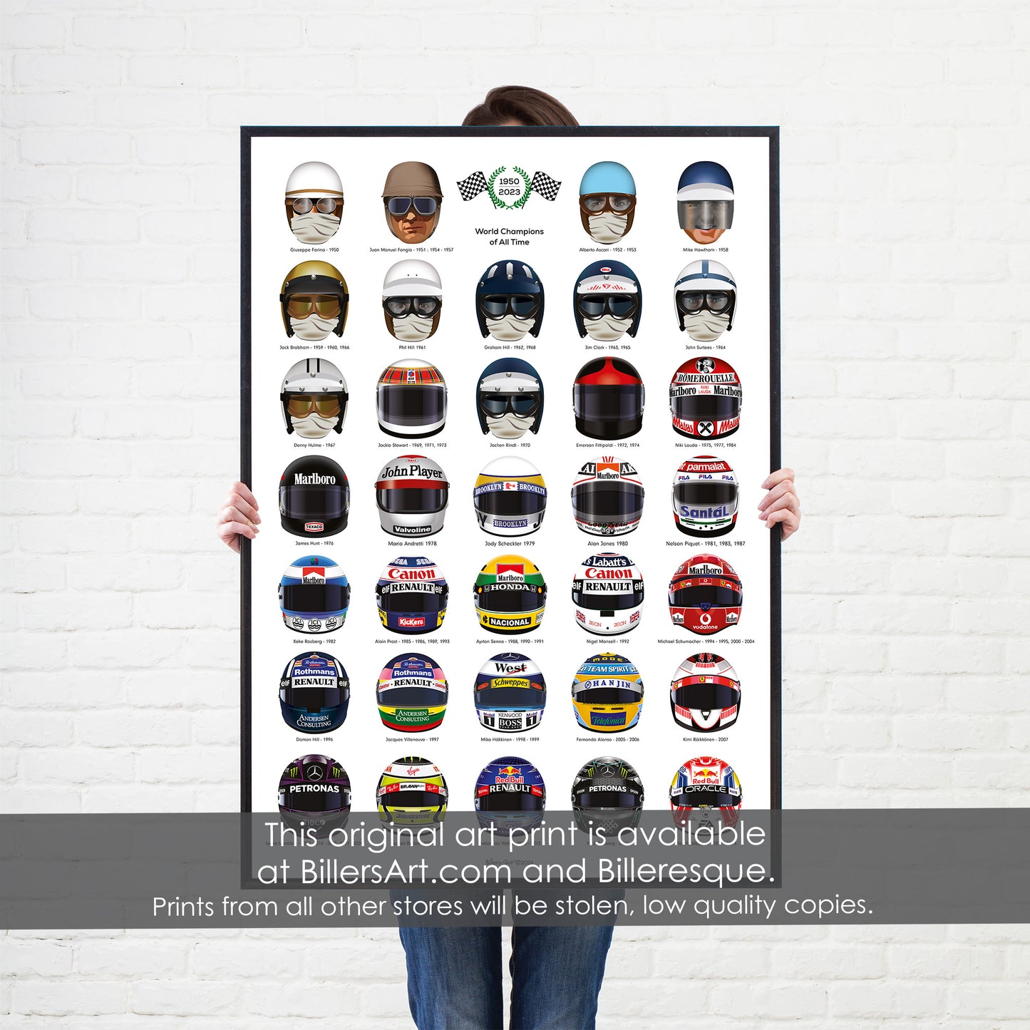 Formula 1 All Time World Champions Drivers Helmets Historic Wall Art to 2024