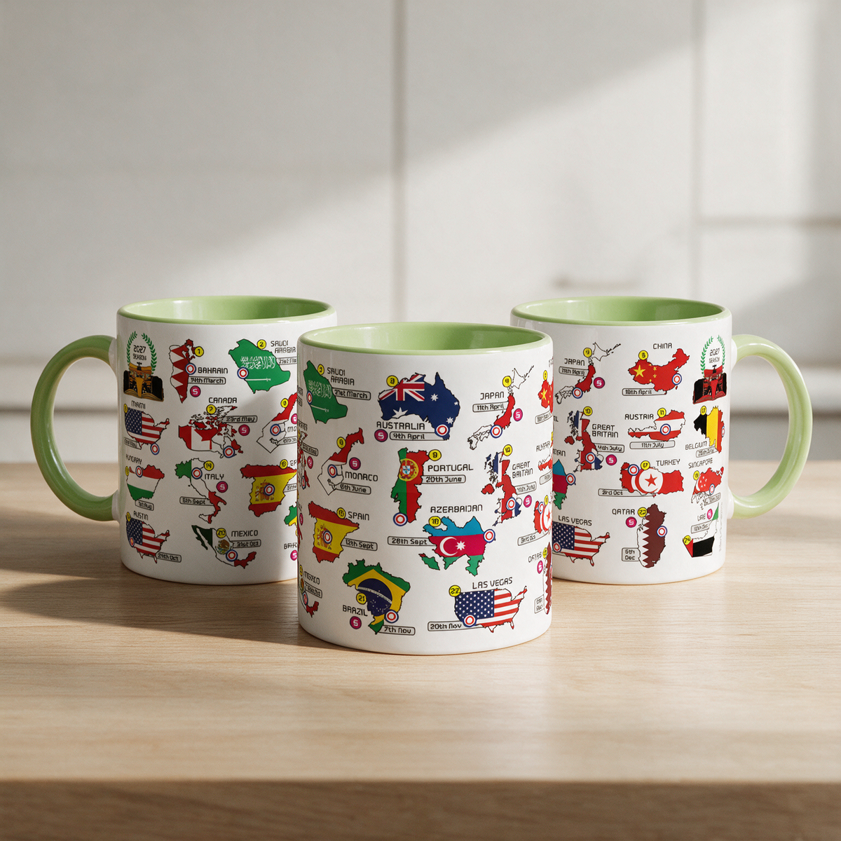 Formula 1 2027 Calendar Mug with Countries and Flags