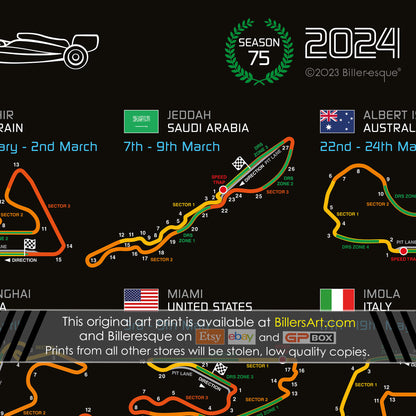 Formula 1 2024 Detailed Season Fixtures Wall Calendar Formula 1 poster print