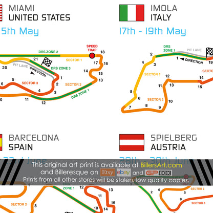 Formula 1 2024 Detailed Season Fixtures Wall Calendar Formula 1 poster print