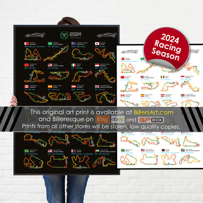 Formula 1 2024 Detailed Season Fixtures Wall Calendar Formula 1 poster print