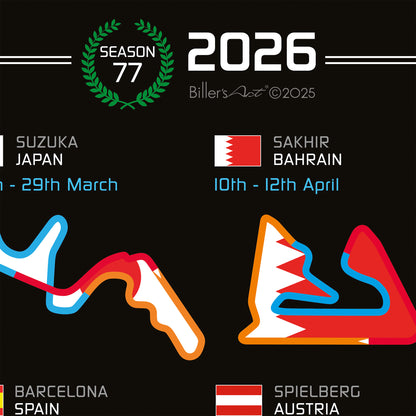 Formula 1 2026 Circuit Fixtures on Flags (Landscape)