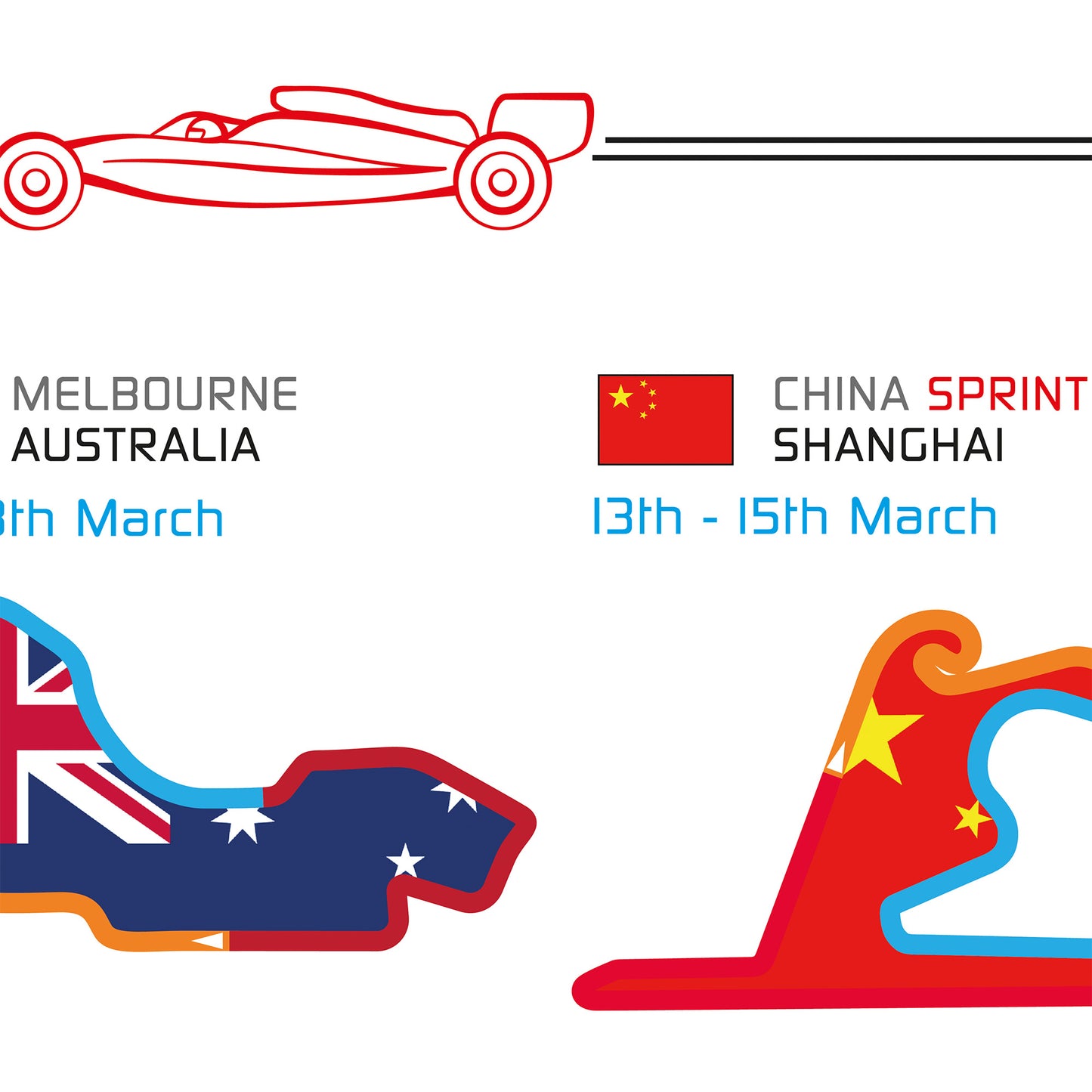 Formula 1 2026 Circuit Fixtures on Flags (Landscape)