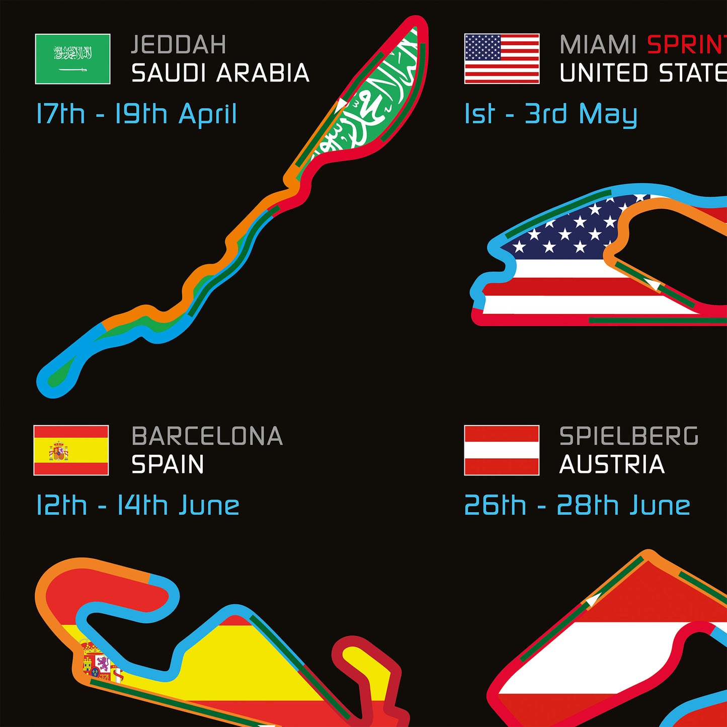 Formula 1 2026 Circuit Fixtures on Flags (Portrait)