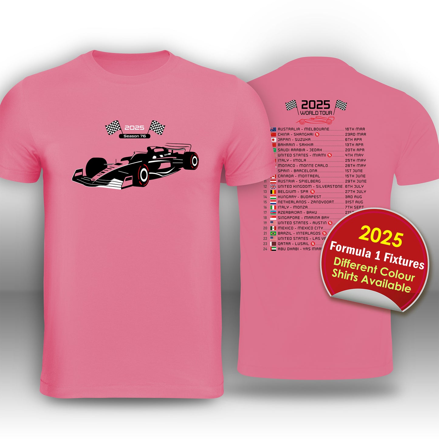 Formula 1 2025 Race Calendar T-Shirt