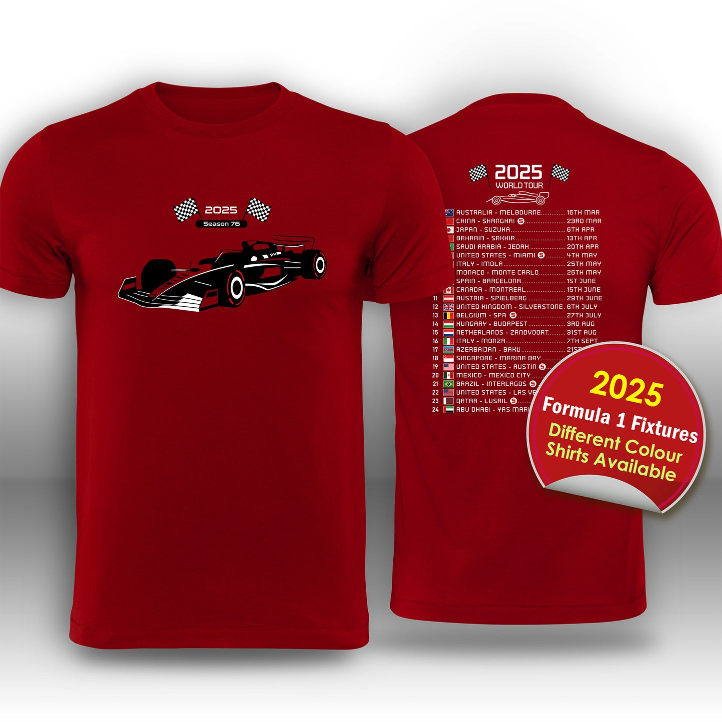 Formula 1 2025 Race Calendar T-Shirt