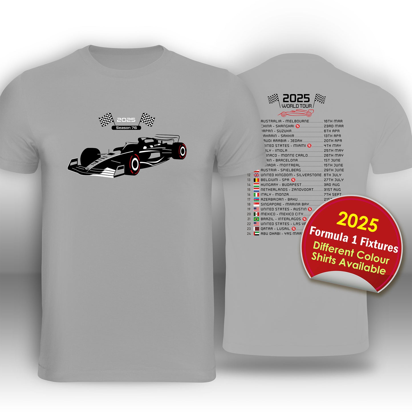 Formula 1 2025 Race Calendar T-Shirt