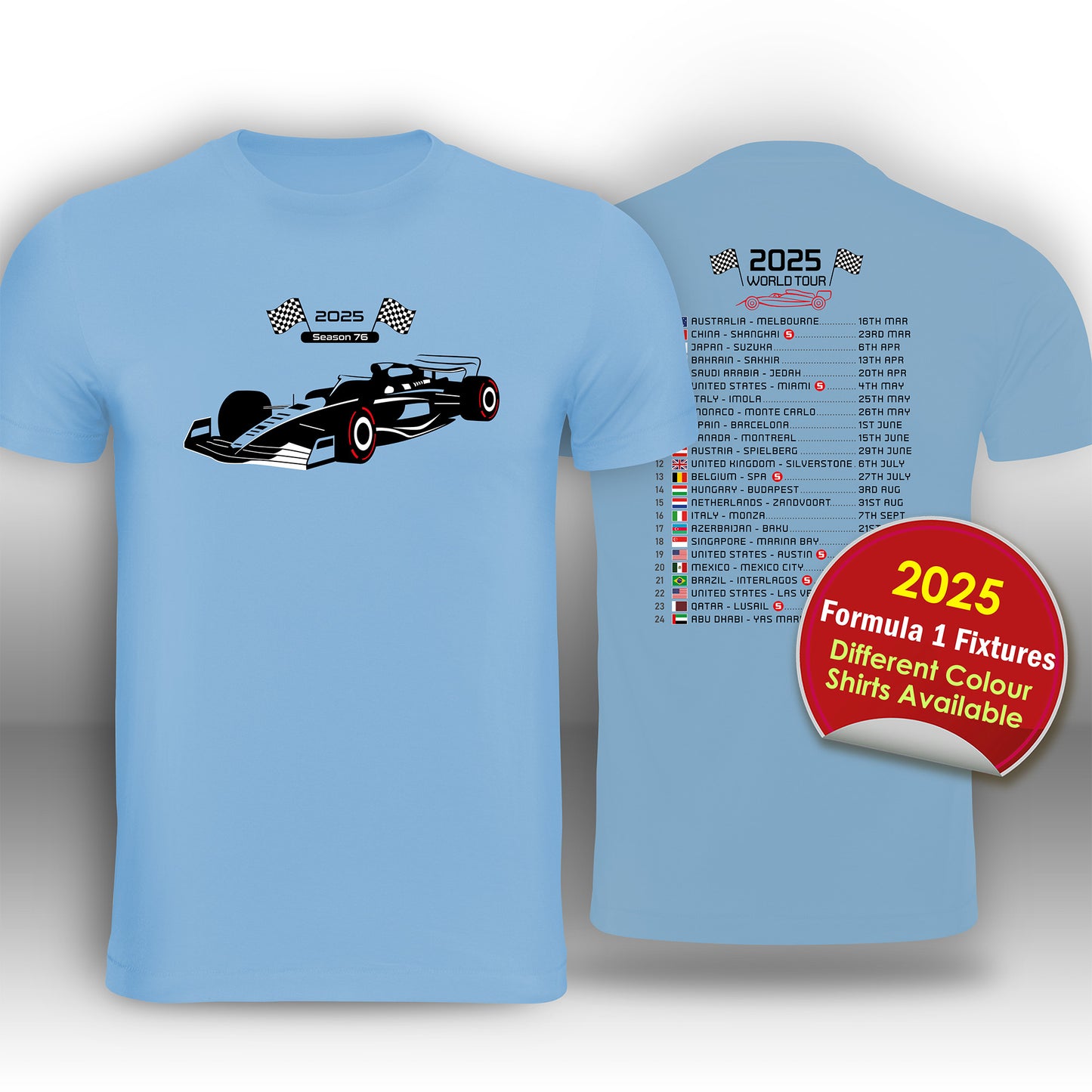 Formula 1 2025 Race Calendar T-Shirt