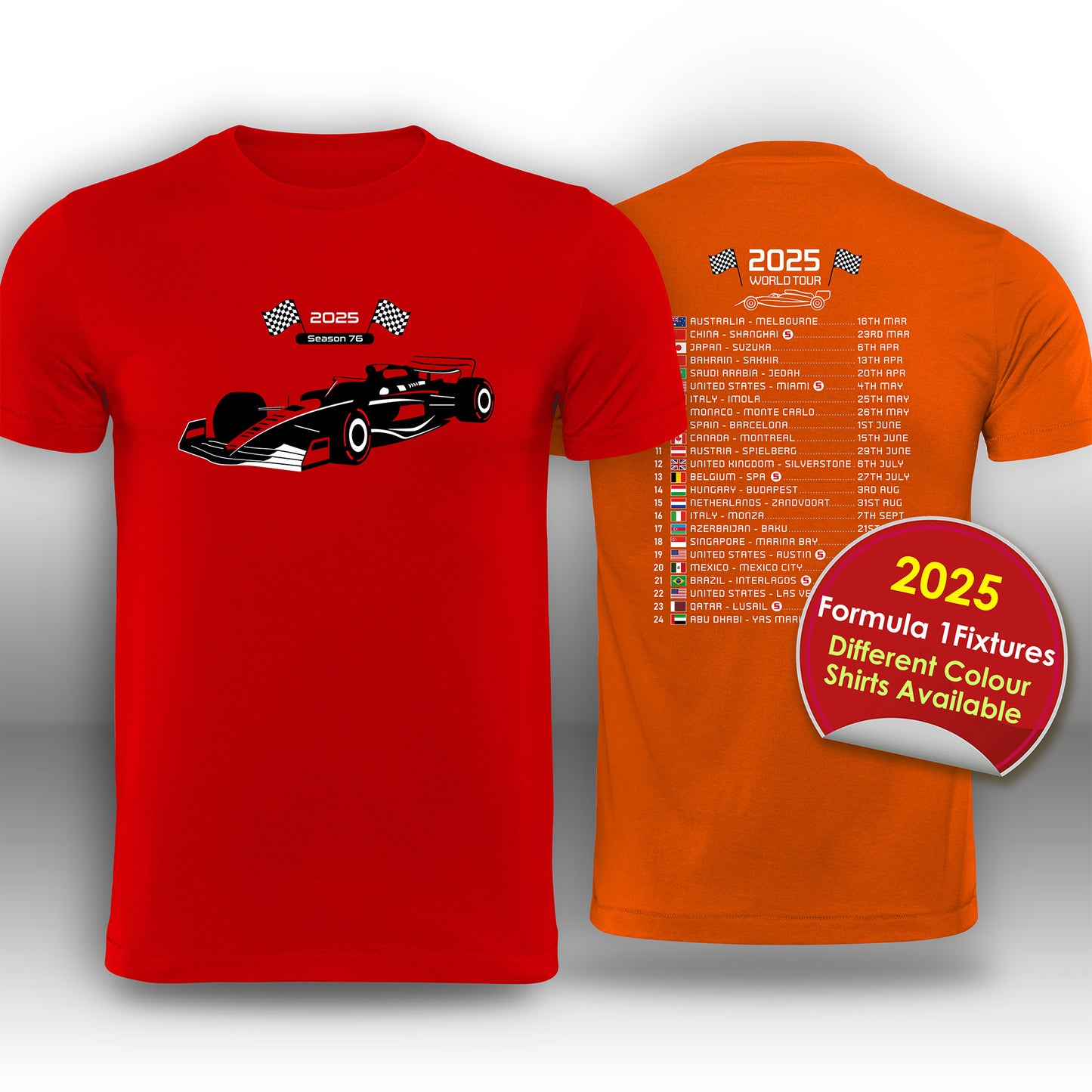 Formula 1 2025 Race Calendar T-Shirt
