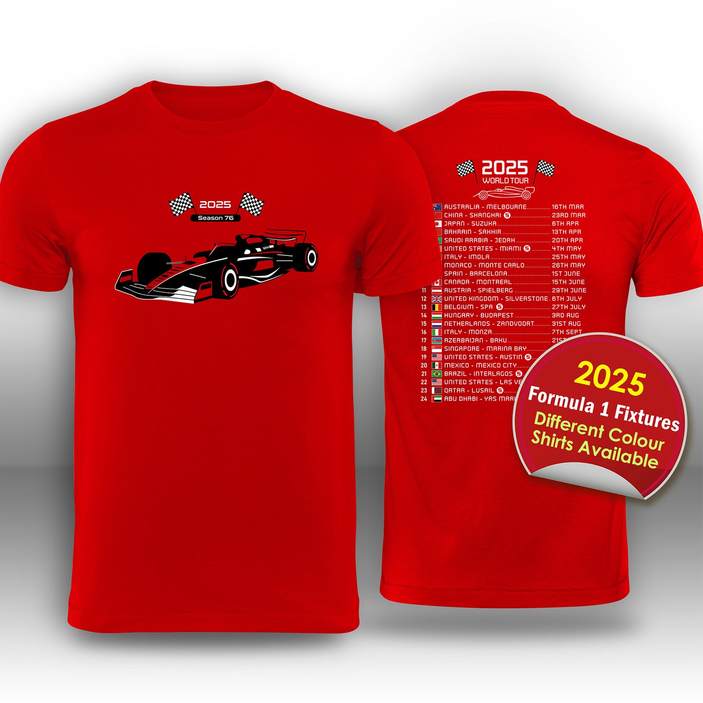 Formula 1 2025 Race Calendar T-Shirt