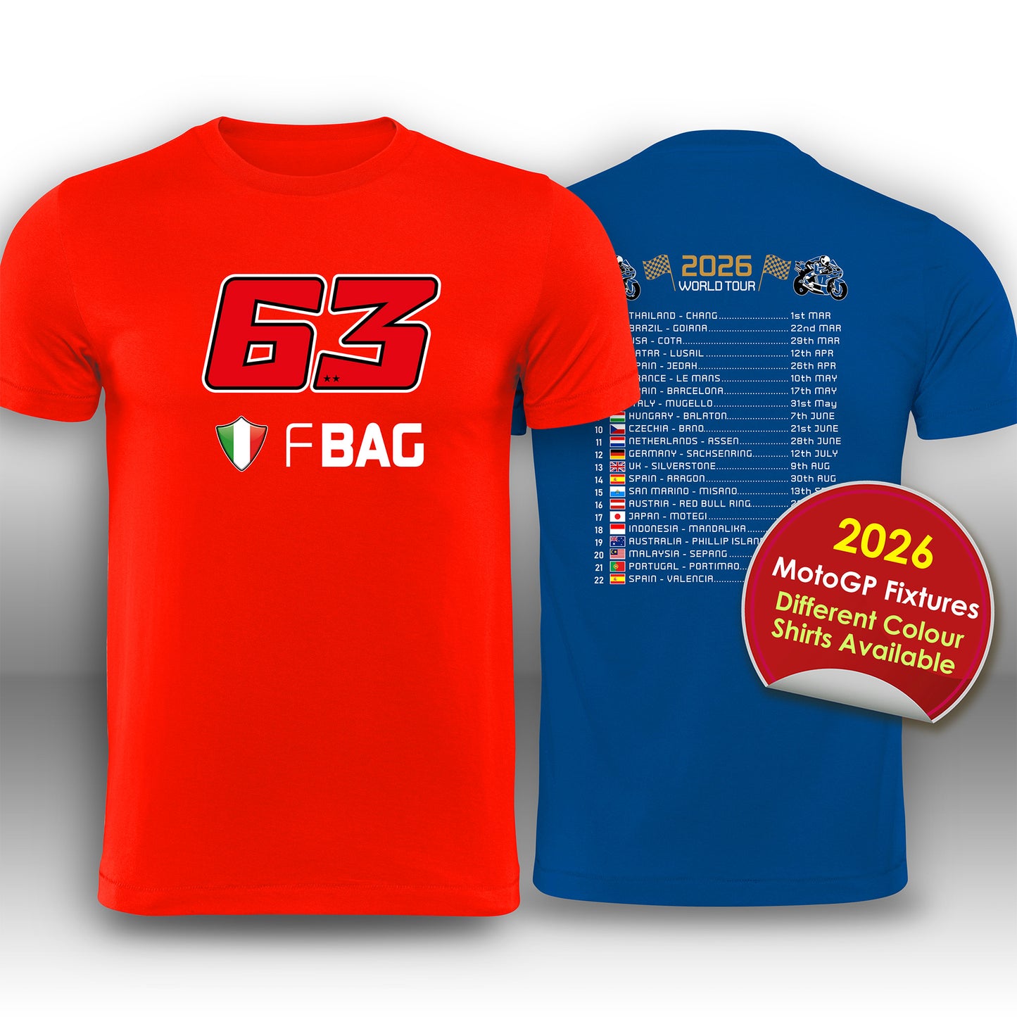 Francesco Pecco Bagnaia 2026 MotoGP Race Calendar T-Shirt