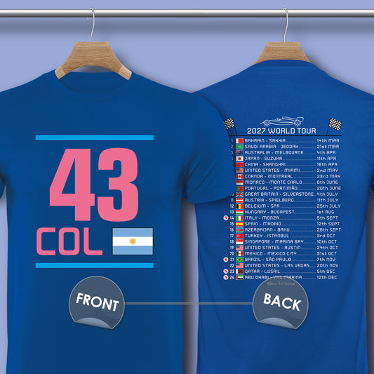 Franco Colapinto 2027 Race Calendar Formula 1 F1 T-Shirt