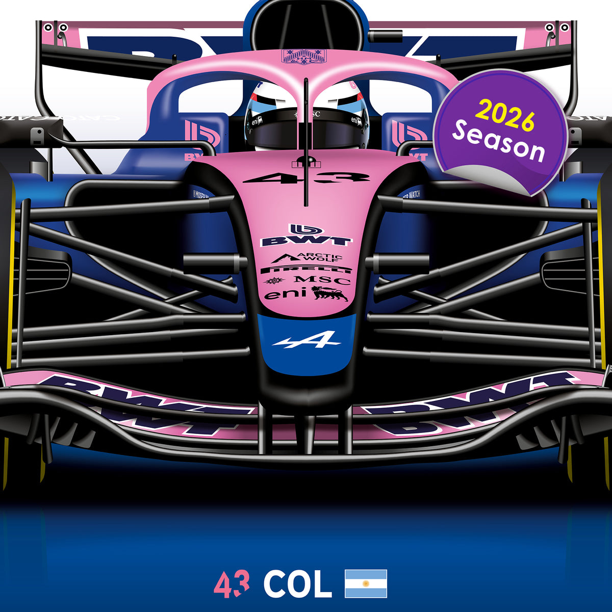 Franco Colapinto Formula 1 Alpine 2026 Racing Car Print