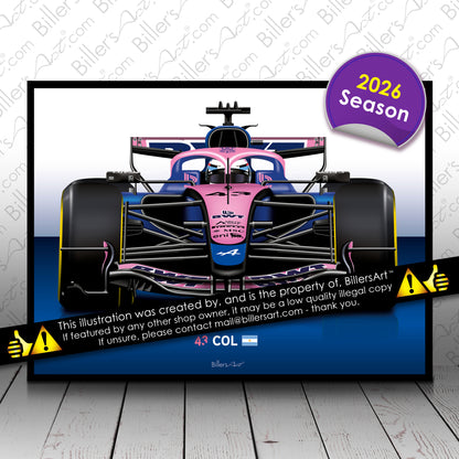 Franco Colapinto Formula 1 Alpine 2026 Racing Car Print