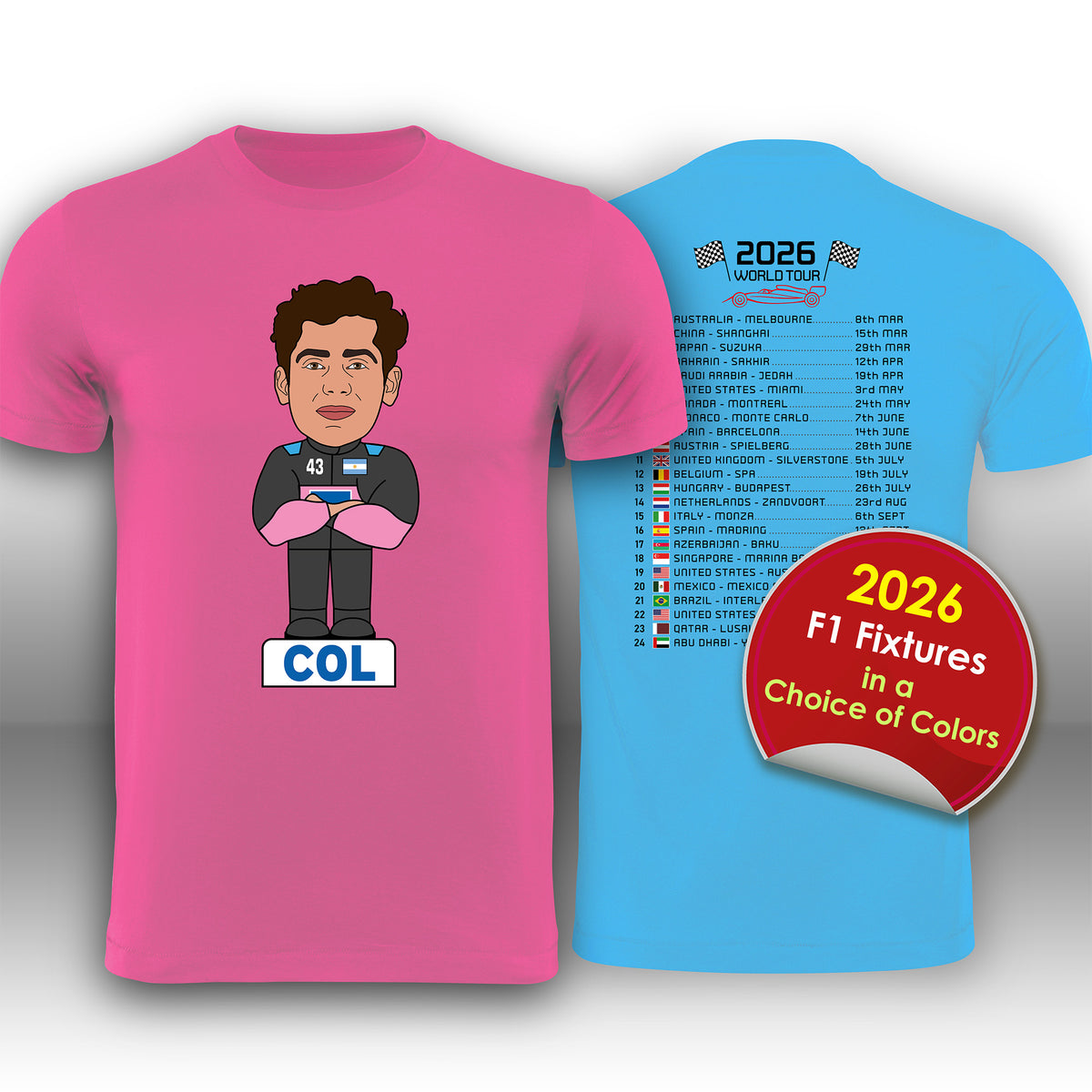 Franco Colapinto 2026 Cartoon Calendar Formula 1 F1 T-Shirt