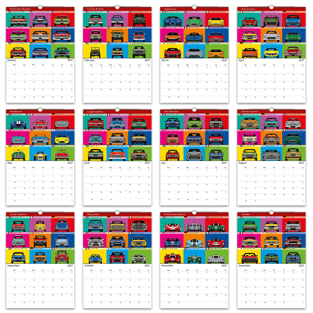 2027 Christmas Calendars of Iconic and Classic Cars - Front View