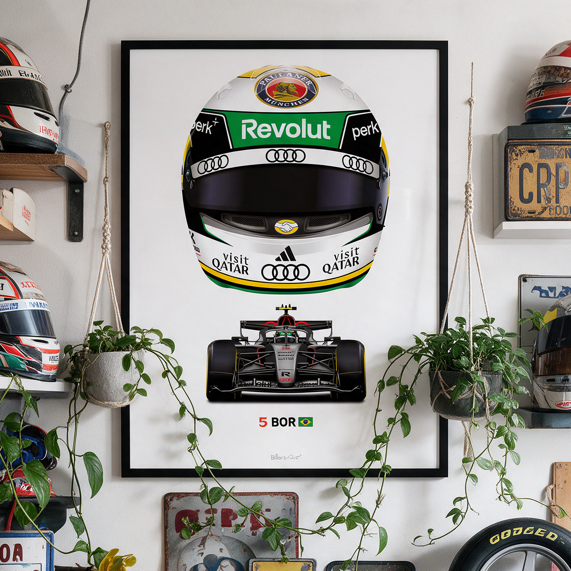 Gabriel Bortoleto Formula 1 Racing Helmet 2026 Audi Print