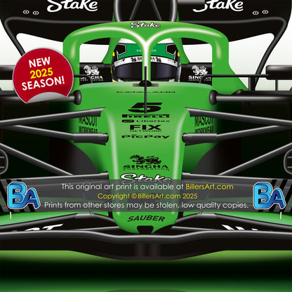Gabriel Bortoleto Formula 1 Kick Sauber 2025 Racing Car Print