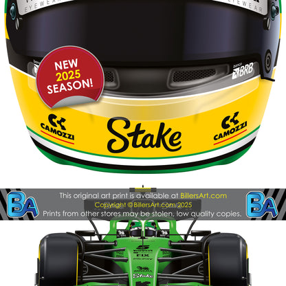 Gabriel Bortoleto Formula 1 Racing Helmet 2025 Kick Sauber Print