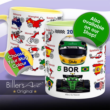 Gabriel Bortoleto Formula 1 Racing Helmet 2026 Audi Print