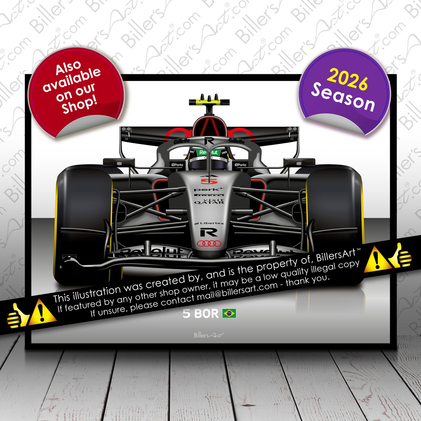 Gabriel Bortoleto Formula 1 Racing Helmet 2026 Audi Print