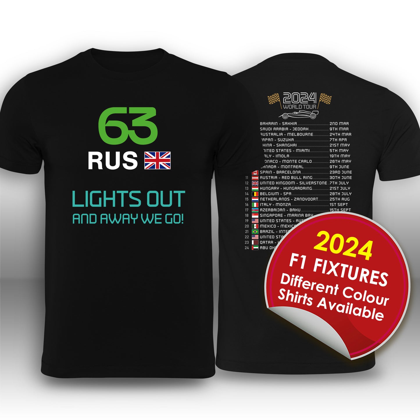 George Russell Formula 1 2024 Race Calendar T-Shirt