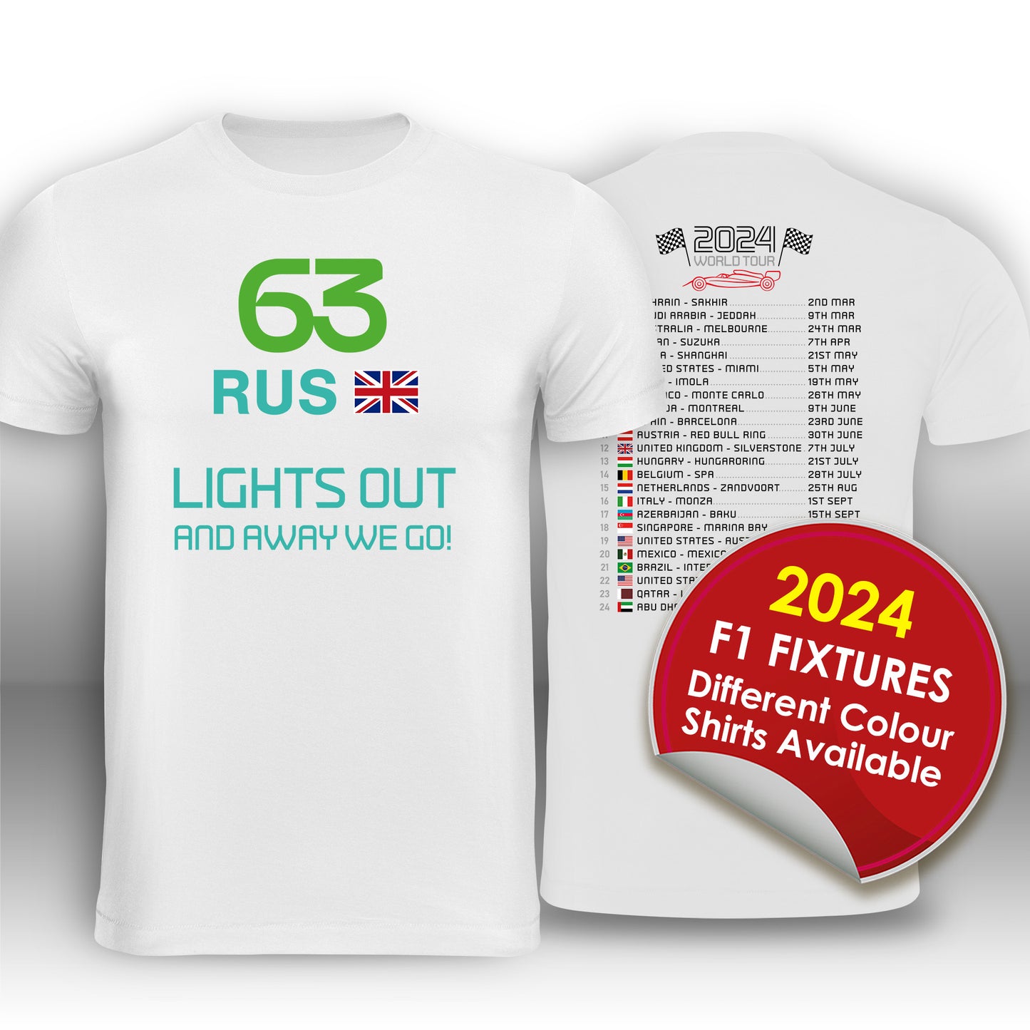 George Russell Formula 1 2024 Race Calendar T-Shirt