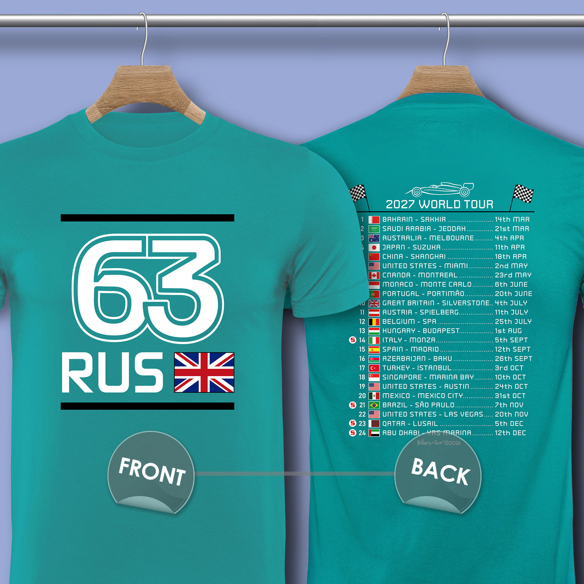 George Russell 2027 Race Calendar Formula 1 F1 T-Shirt