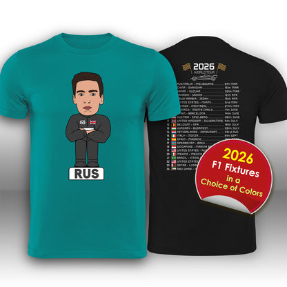 George Russell 2026 Cartoon Calendar Formula 1 F1 T-Shirt