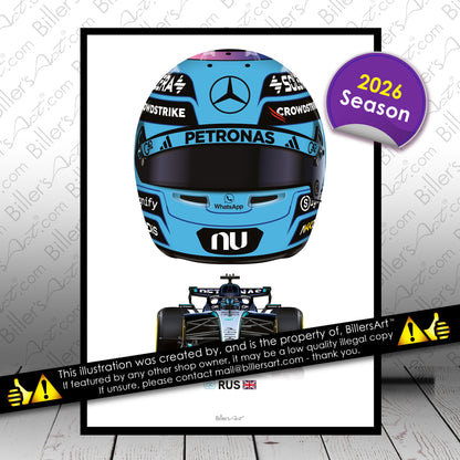 George Russell Formula 1 Racing Helmet 2026 Mercedes Print