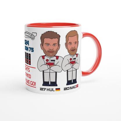 Formula 1 Fun Mug Caricature of the 2024 Haas team mates Nico Hulkenberg and Kevin Magnussen