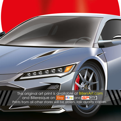 Supercar Acura NSX High Quality Print Illustration with the Japanese Flag