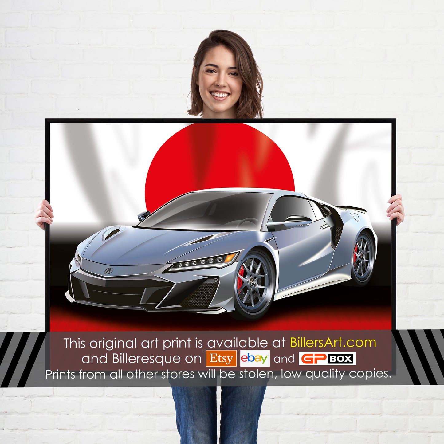 Supercar Acura NSX High Quality Print Illustration with the Japanese Flag