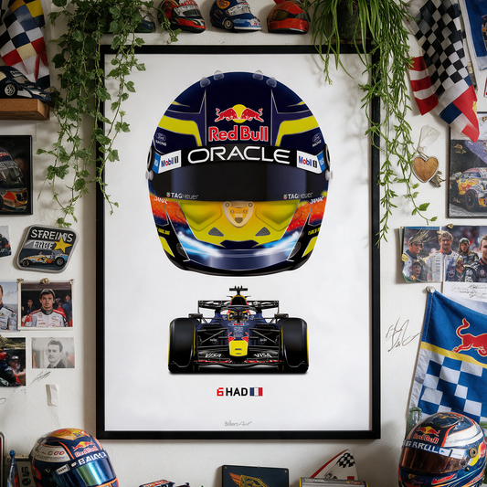 Isack Hadjar Formula 1 Racing Helmet 2026 Red Bull Print